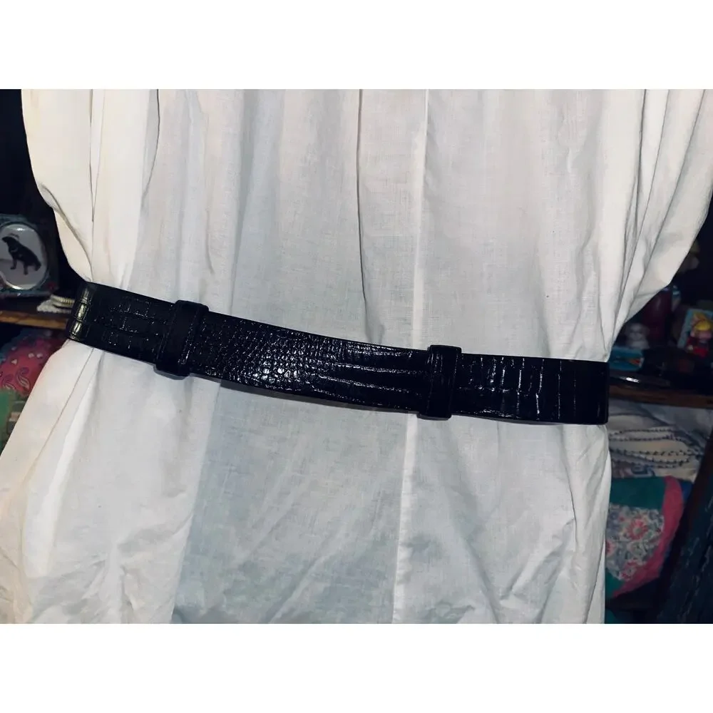 VINTAGE ALEXIS KIRK DESIGNER ALLIGATOR GOLD SILVER BUCKLE ADJUSTABLE SIZE BELT